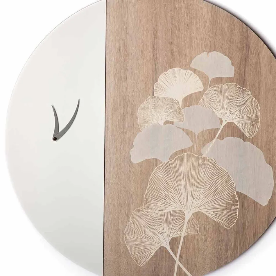 Horloge Murale Design Ronde en Bois avec Décorations, 2 Finitions - Ginkgo Viadurini