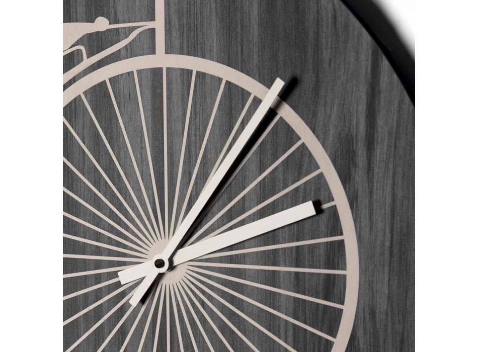 Horloge murale design ronde en bois avec décorations en 2 finitions - Byko Viadurini