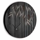 Horloge murale en bois de chêne ou tableau noir rond design gravé au laser - Kanno Viadurini