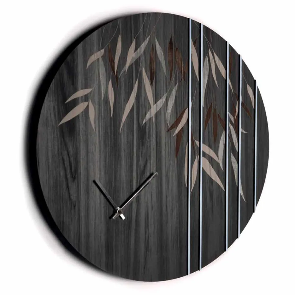 Horloge murale en bois de chêne ou tableau noir rond design gravé au laser - Kanno Viadurini