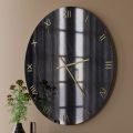 Horloge murale en verre effet marbre noir et or avec aiguilles en laiton - Cortex
