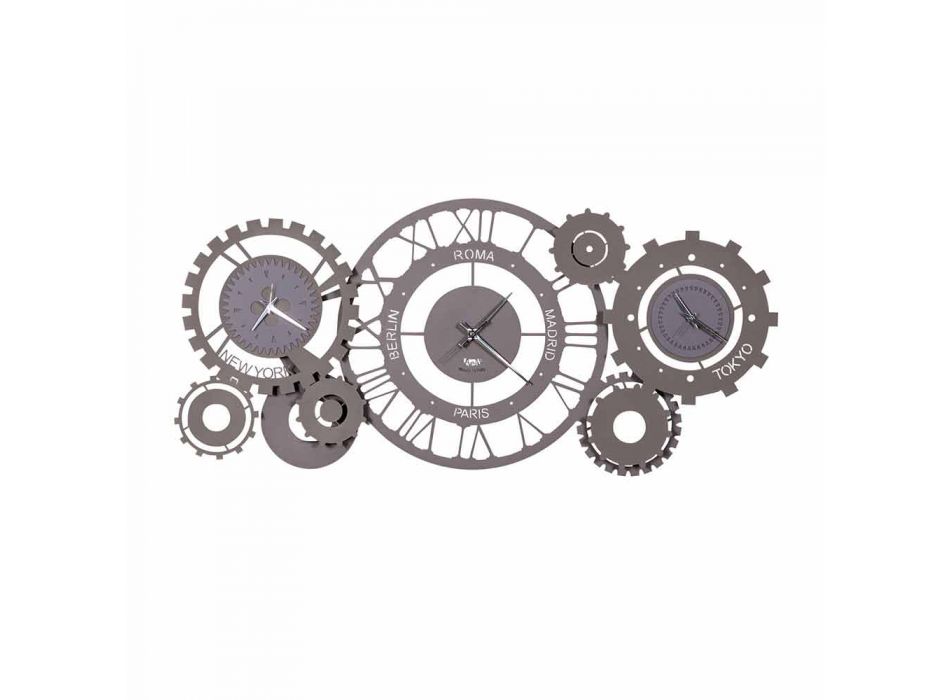 Horloge murale en fer moderne avec trois fusi fabriqués en Italie - Mécanique Viadurini