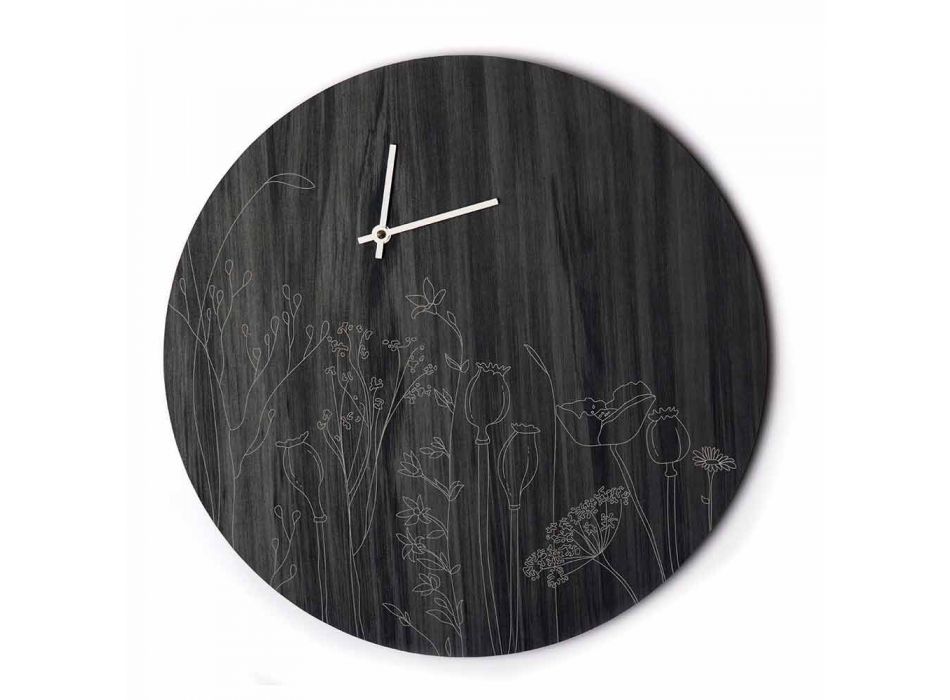 Horloge murale en bois de conception ronde moderne et gravure au laser - Florinto Viadurini