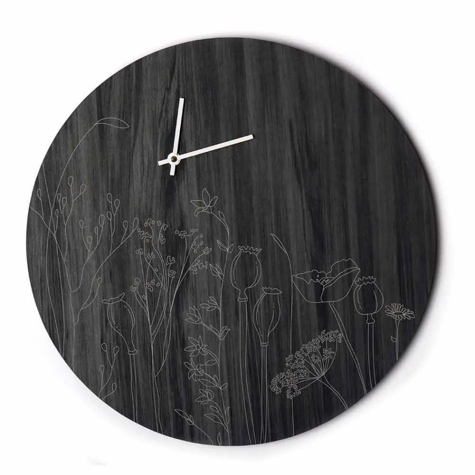Horloge murale en bois de conception ronde moderne et gravure au laser - Florinto Viadurini