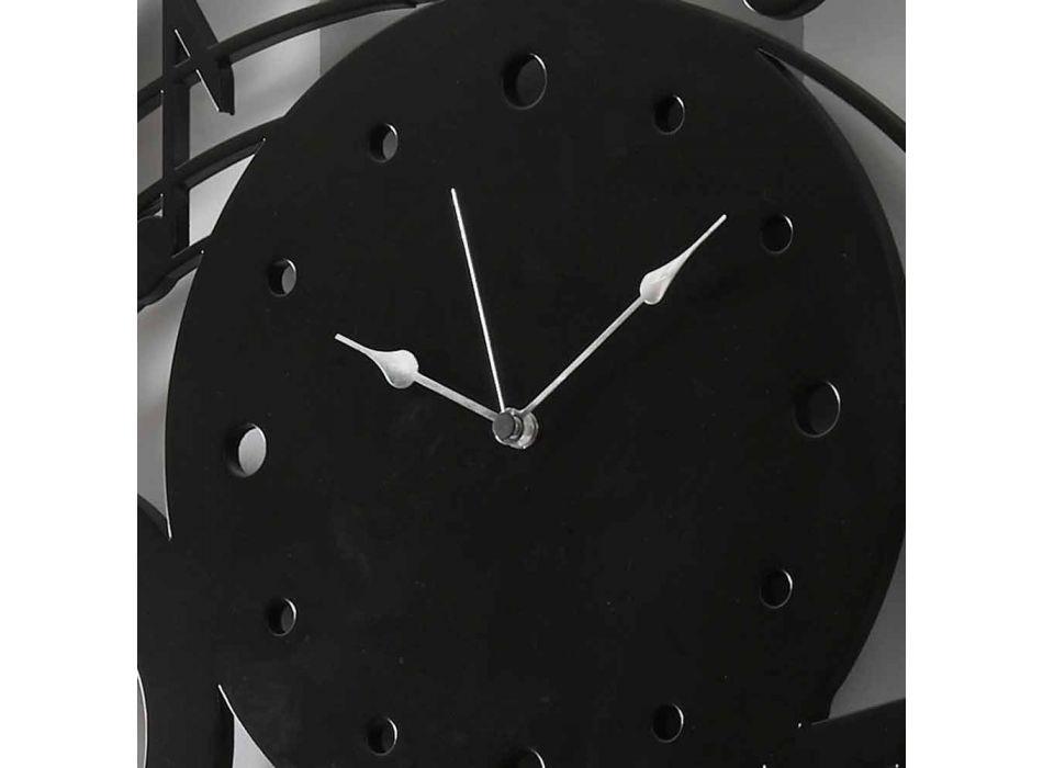 Horloge murale noire ronde de design moderne en bois décoré - Musique Viadurini