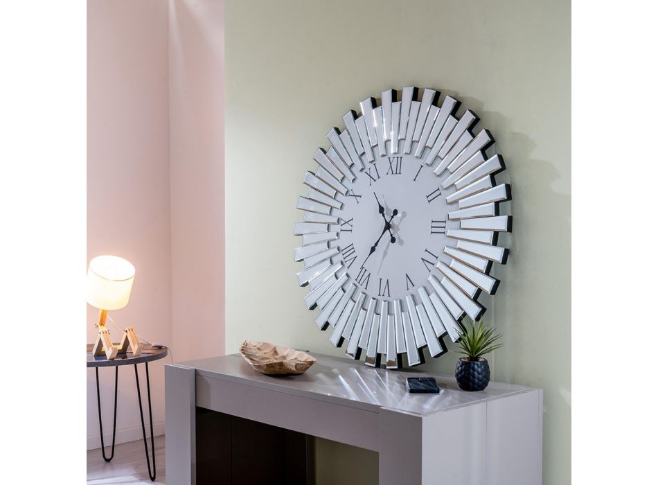 Horloge Murale Décorative Ronde en Mdf et Verre Miroir - Tosco Viadurini