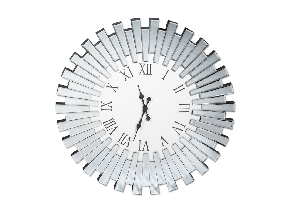 Horloge Murale Décorative Ronde en Mdf et Verre Miroir - Tosco Viadurini
