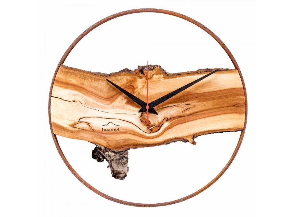 Horloge Murale Ronde en Bois de Pomme Massif Fabriqué en Italie - Sirmione Viadurini