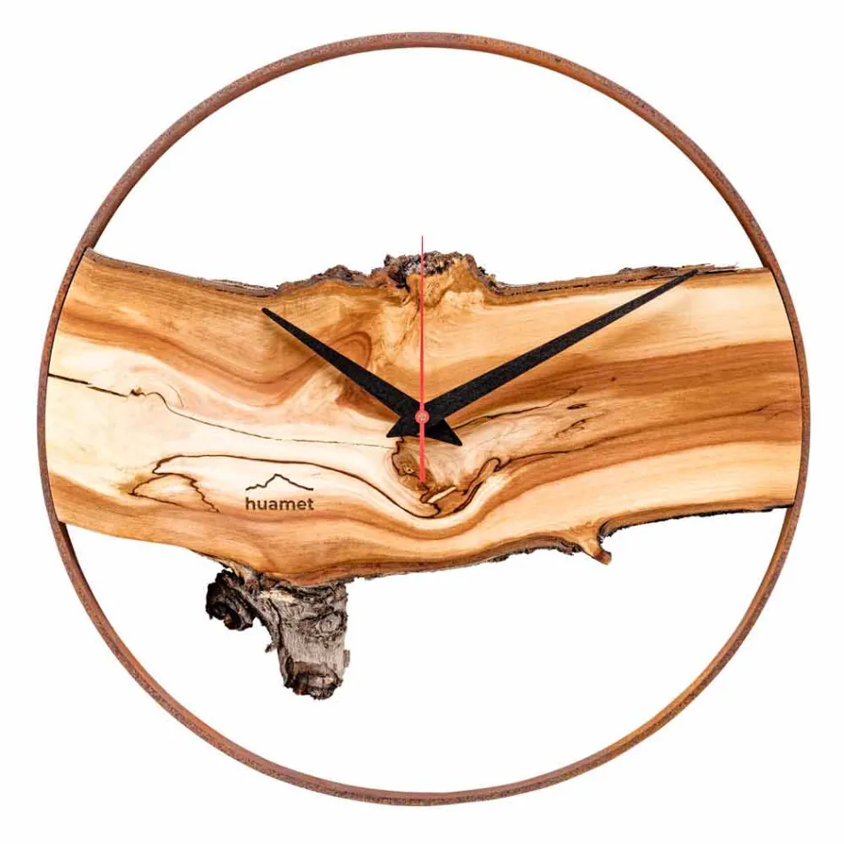 Horloge Murale Ronde en Bois de Pomme Massif Fabriqué en Italie - Sirmione Viadurini