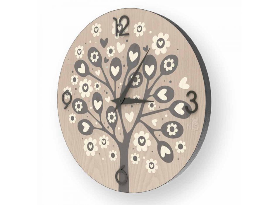 Horloge murale Tree Of Heart en bois, fabriquée en Italie Viadurini
