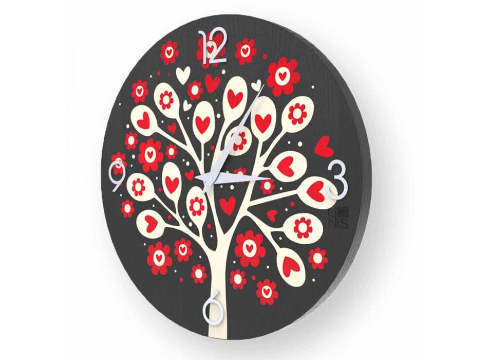 Horloge murale Tree Of Heart en bois, fabriquée en Italie Viadurini