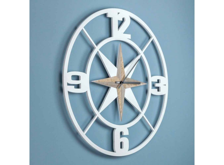 Grande Horloge Murale Design en Bois Shabby Blanc et Marron - Charnière Viadurini