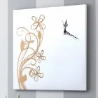 Grande Horloge Murale Carrée en Bois Blanc avec Fleur - Florello Viadurini