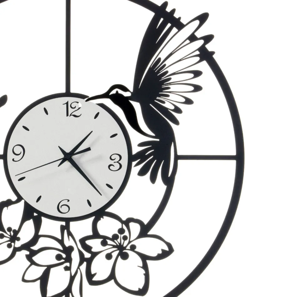 Horloge en fer avec décoration colibri fabriquée en Italie - Vierge Viadurini