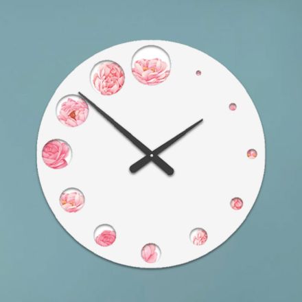 Horloge en bois avec imprimé fleur de camélia fabriquée en Italie - Inde Viadurini