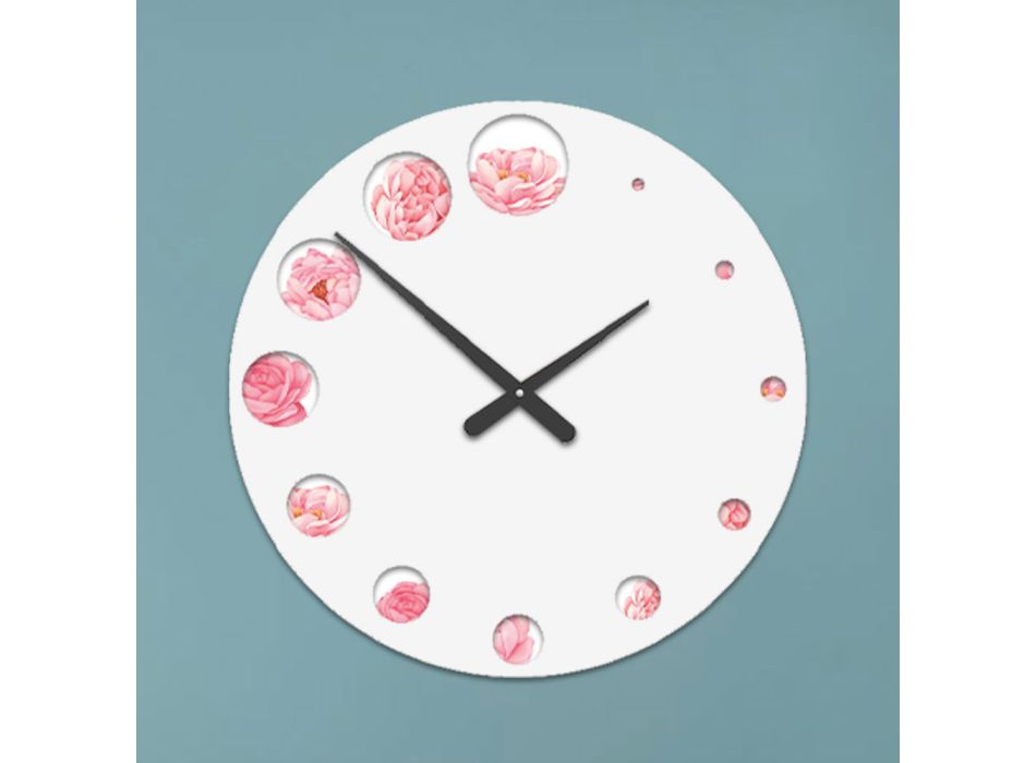 Horloge en bois avec imprimé fleur de camélia fabriquée en Italie - Inde Viadurini