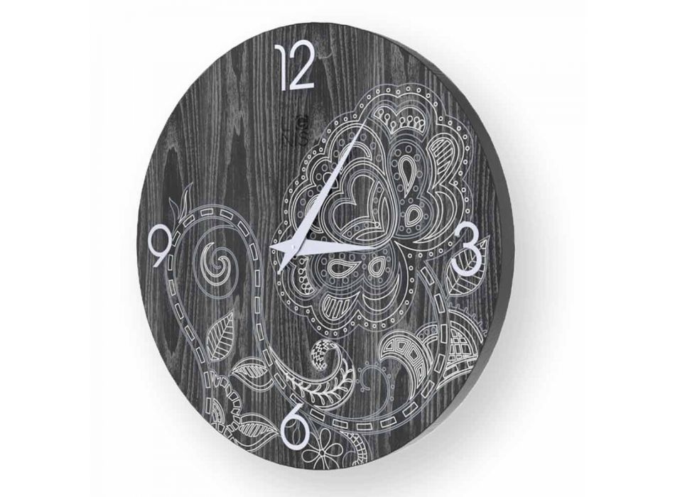 Horloge Dolo en bois décorée, design moderne, fabriquée en Italie Viadurini