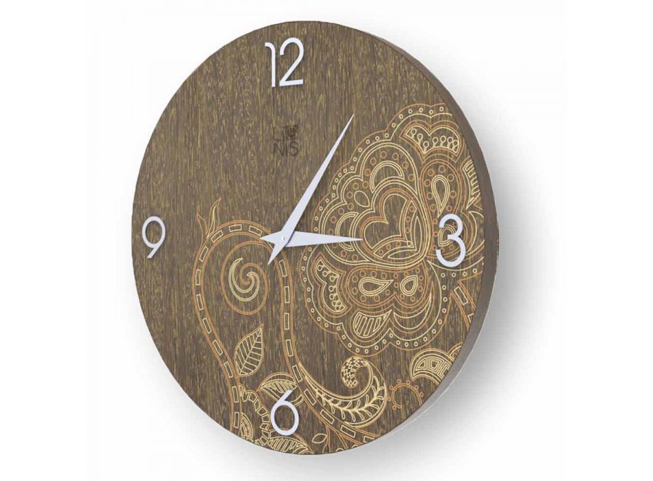 Horloge Dolo en bois décorée, design moderne, fabriquée en Italie Viadurini
