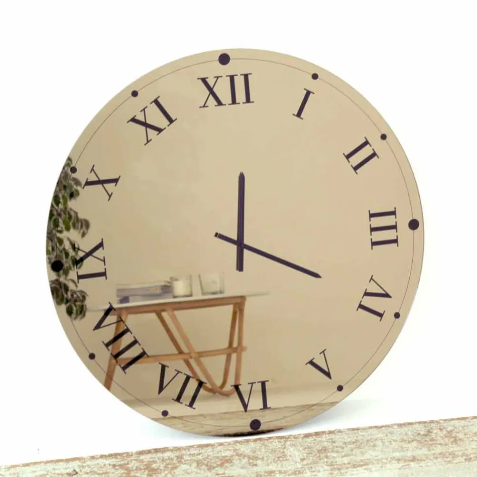 Horloge murale ronde en cristal miroir fabriquée en Italie - Gear Viadurini