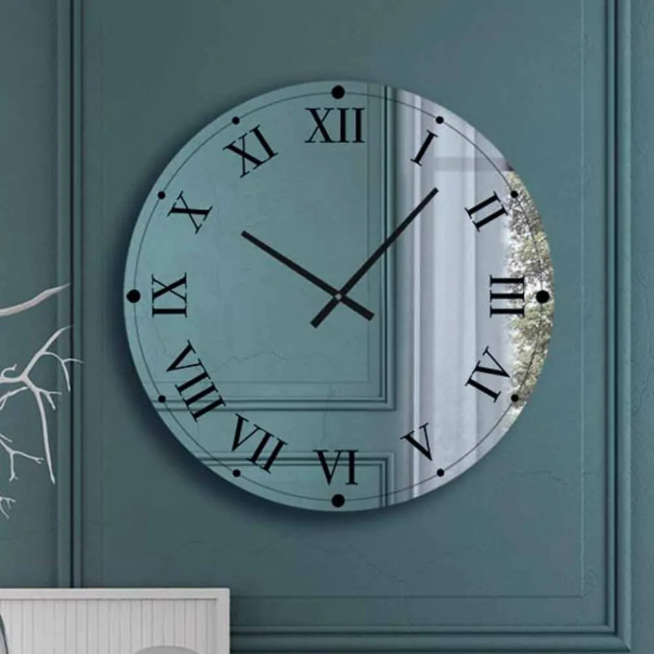 Horloge murale ronde en cristal miroir fabriquée en Italie - Gear Viadurini