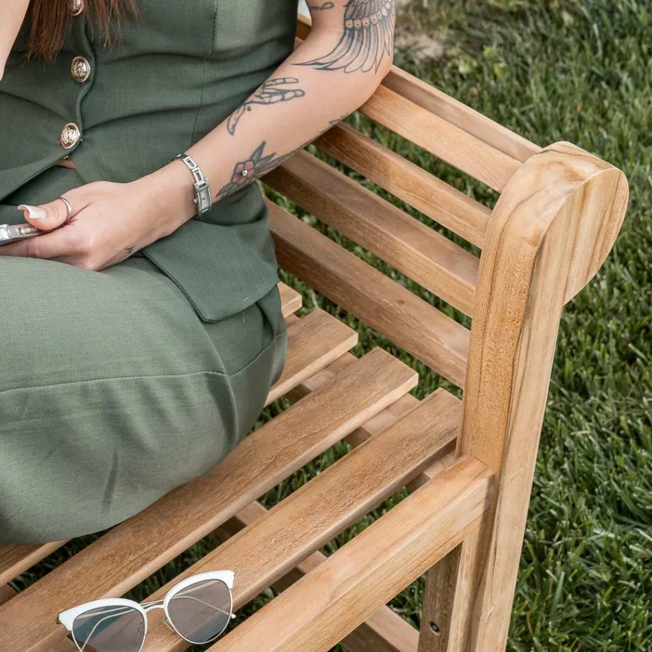 Banc d'extérieur entièrement en teck - Arrivée Viadurini