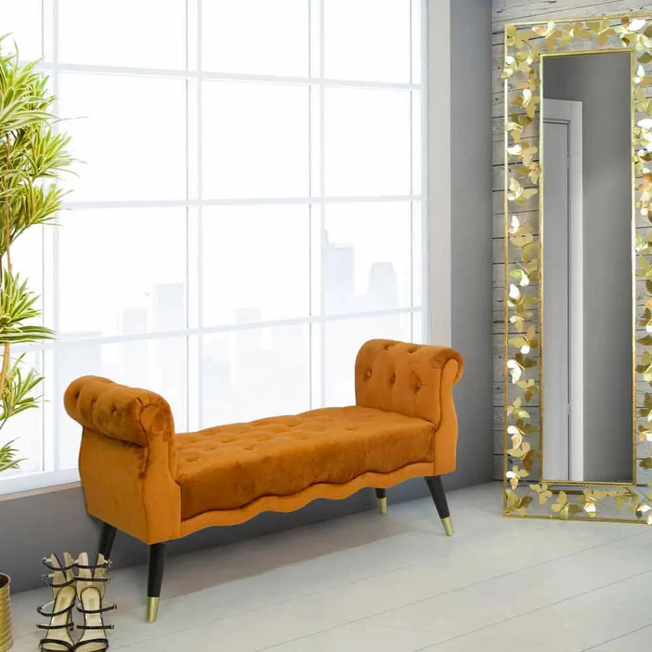 Banc Rectangulaire Design Moderne en Bois et Tissu - Theodore Viadurini