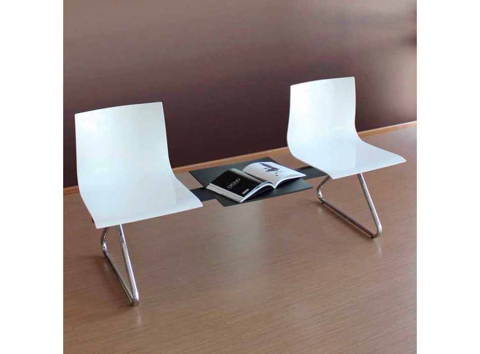 Banc de bureau 2 places avec table basse en acier et technopolymère coloré - Verenza Viadurini