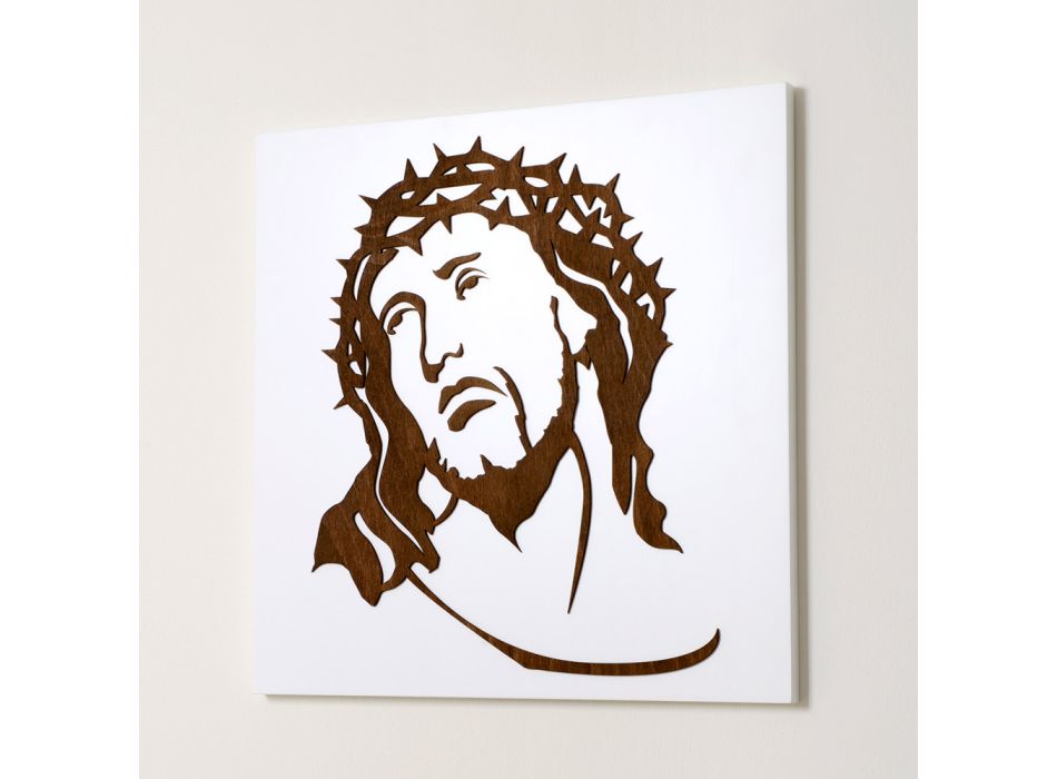 Panneau blanc représentant le visage du Christ fabriqué en Italie - Akari Viadurini