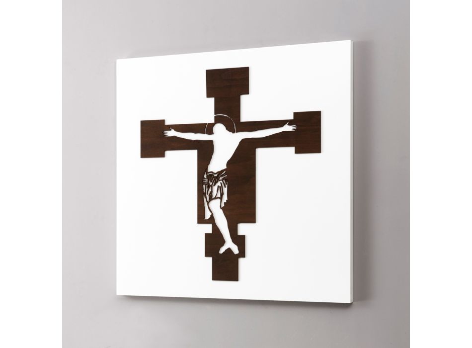 Panneau Blanc avec Représentation du Crucifix Made in Italy - Airi Viadurini