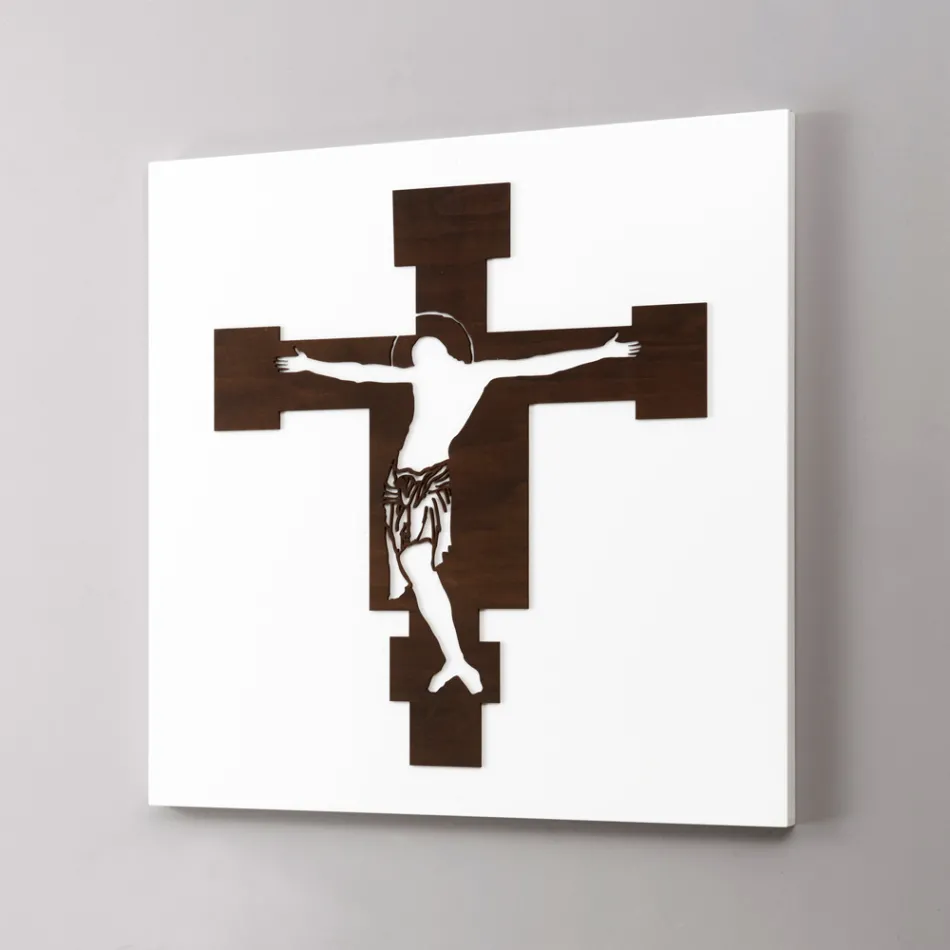 Panneau Blanc avec Représentation du Crucifix Made in Italy - Airi Viadurini