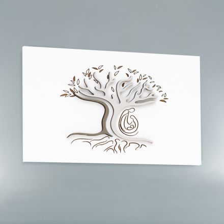 Panneau blanc gravé au laser avec arbre et famille Made in Italy - Helga Viadurini