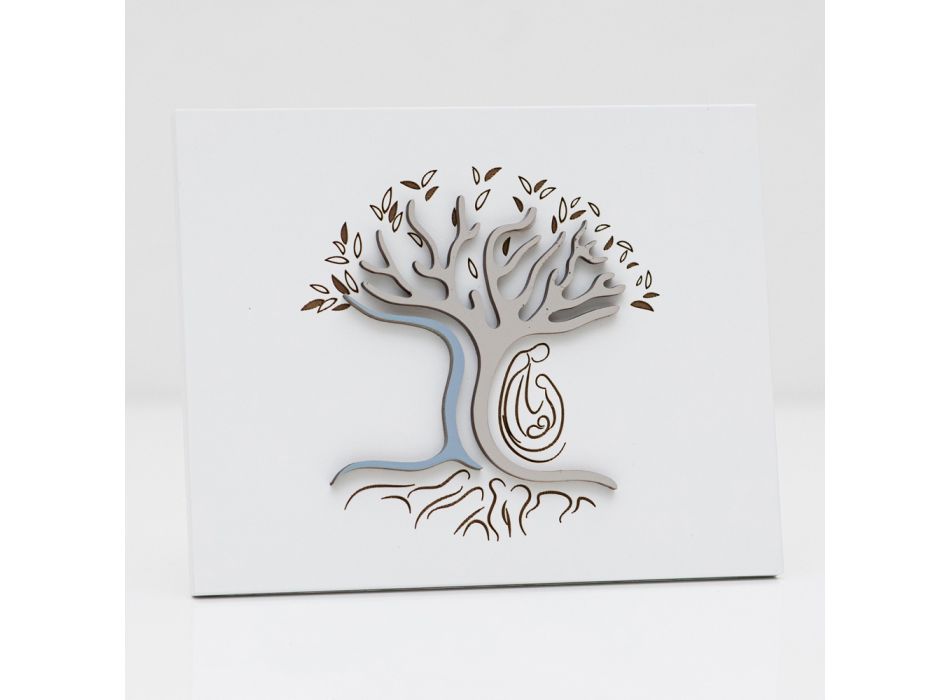 Panneau blanc gravé au laser avec arbre et famille Made in Italy - Helga Viadurini