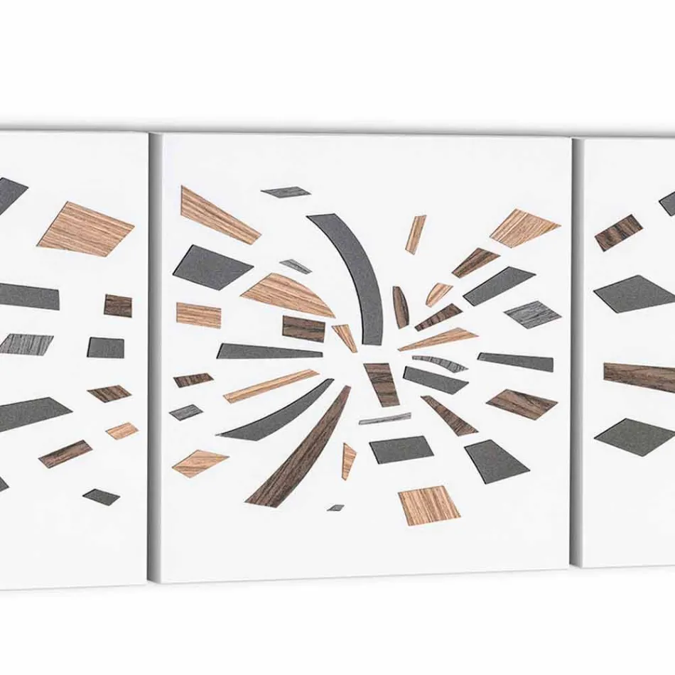 Panneau mural décoratif en toile avec inserts en bois fabriqué en Italie - Beatris Viadurini