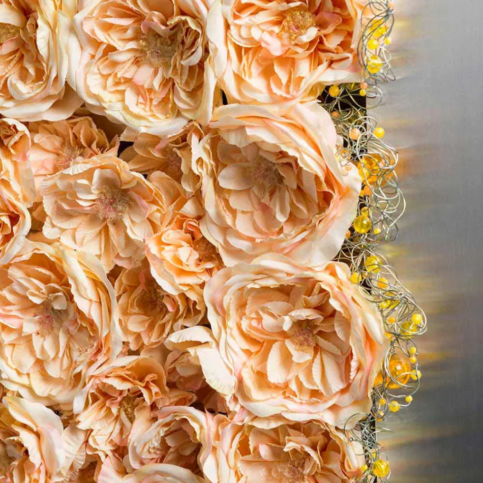 Panneau mural décoratif en métal et roses artificielles Made in Italy - Rosetta Viadurini