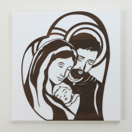 Panneau réalisé avec gravure au laser représentant saint Joseph et la famille - Hina Viadurini