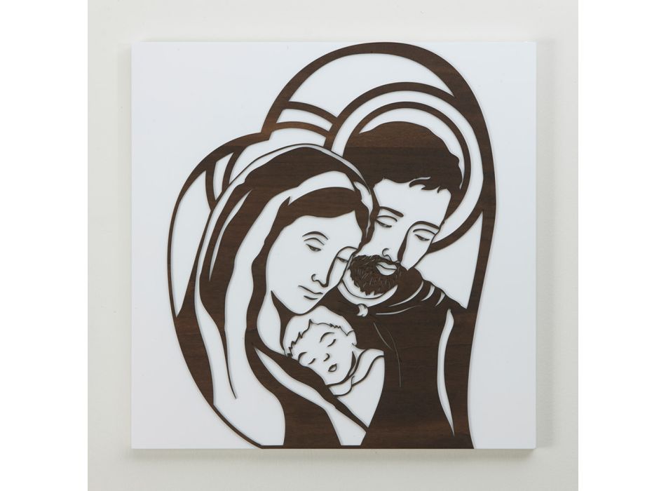 Panneau réalisé avec gravure au laser représentant saint Joseph et la famille - Hina Viadurini