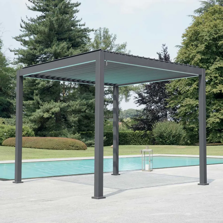 Pergola en aluminium avec toit réglable par manivelle - Eolo Viadurini