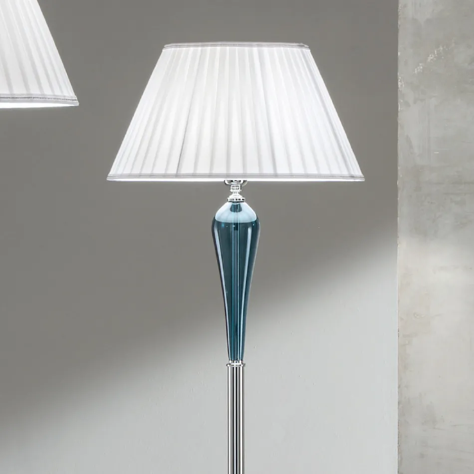 Lampadaire italien fait main classique en verre et métal avec abat-jour - Oliver Viadurini