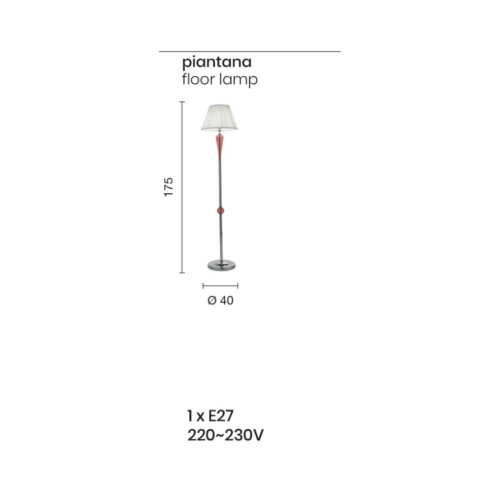 Lampadaire italien fait main classique en verre et métal avec abat-jour - Oliver Viadurini