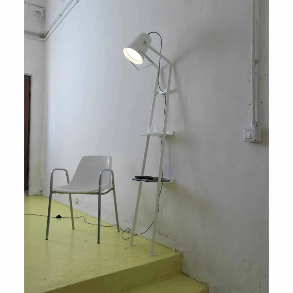 Lampadaire de salon en métal blanc ou noir mat avec étagères - Butler Viadurini