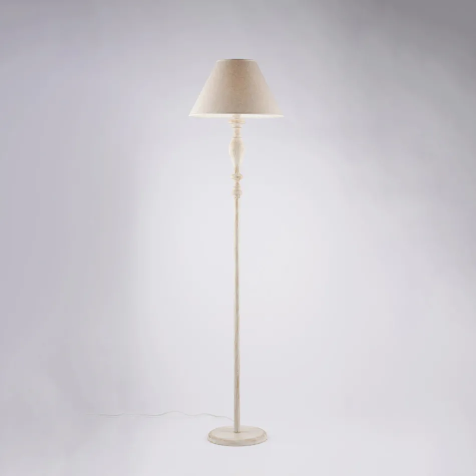 Lampadaire et abat-jour en bois et fer forgé, fabriqués en Italie pour la décoration intérieure - Toscane Viadurini