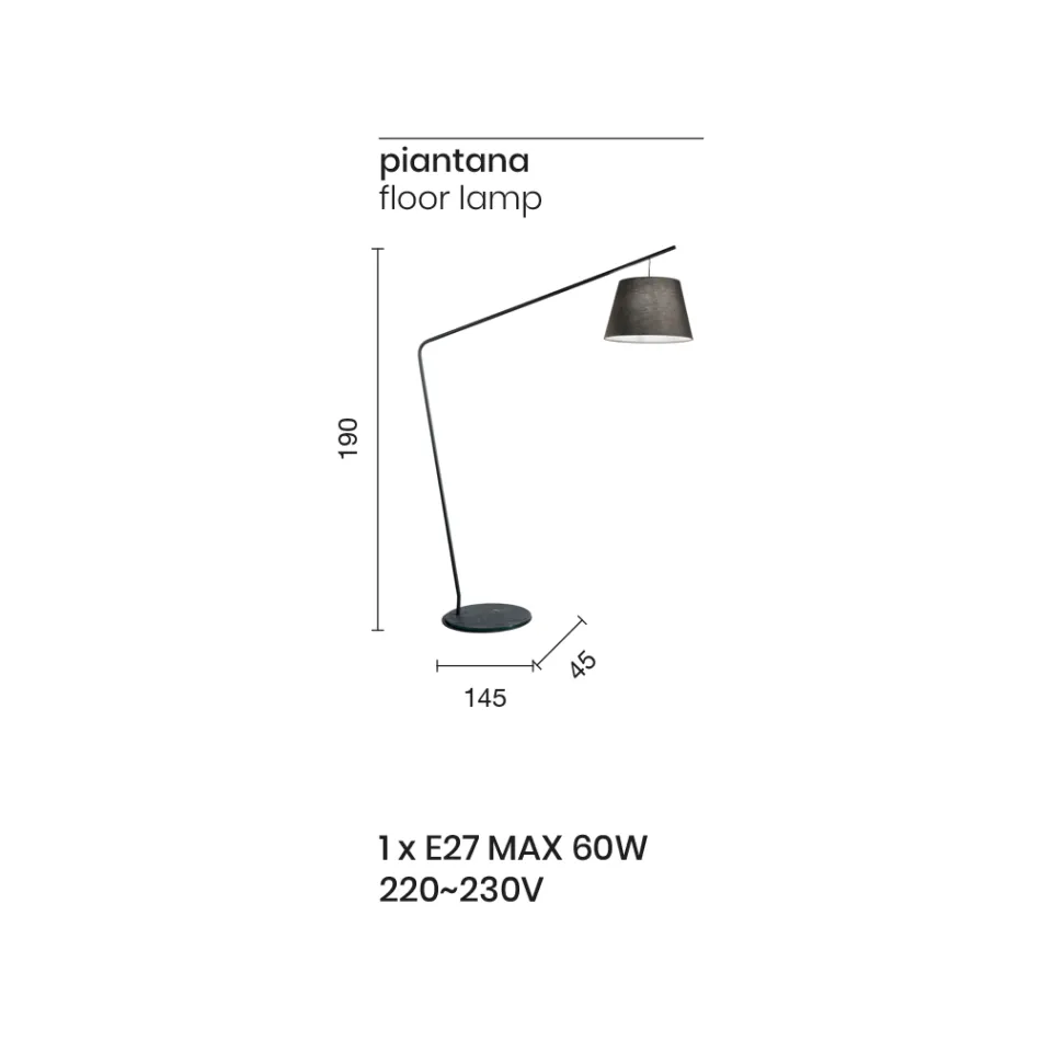 Lampadaire en métal avec abat-jour en PVC recouvert de tissu - Adriana Viadurini