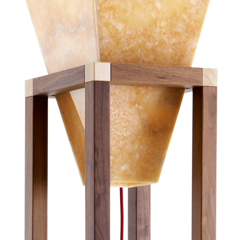 Lampadaire en onyx et bois de design Grilli York fait en Italie Viadurini