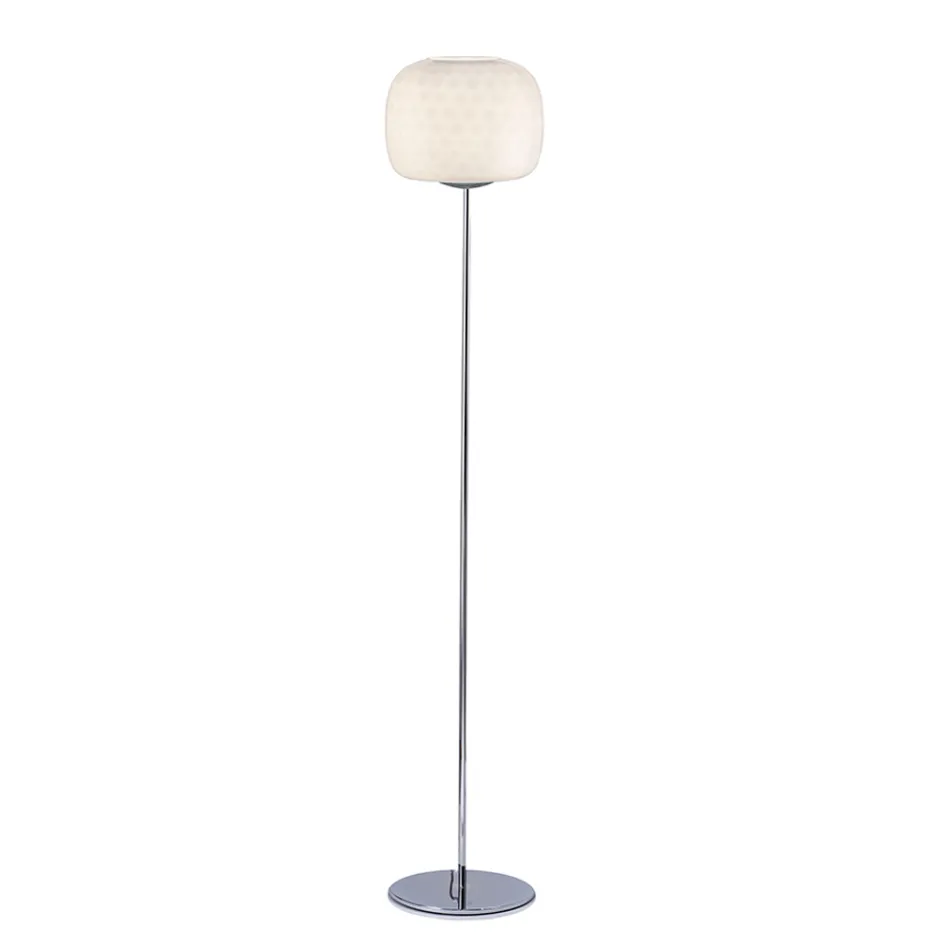 Lampadaire en verre à deux finitions et structure métallique, fabriqué en Italie - Brera Viadurini