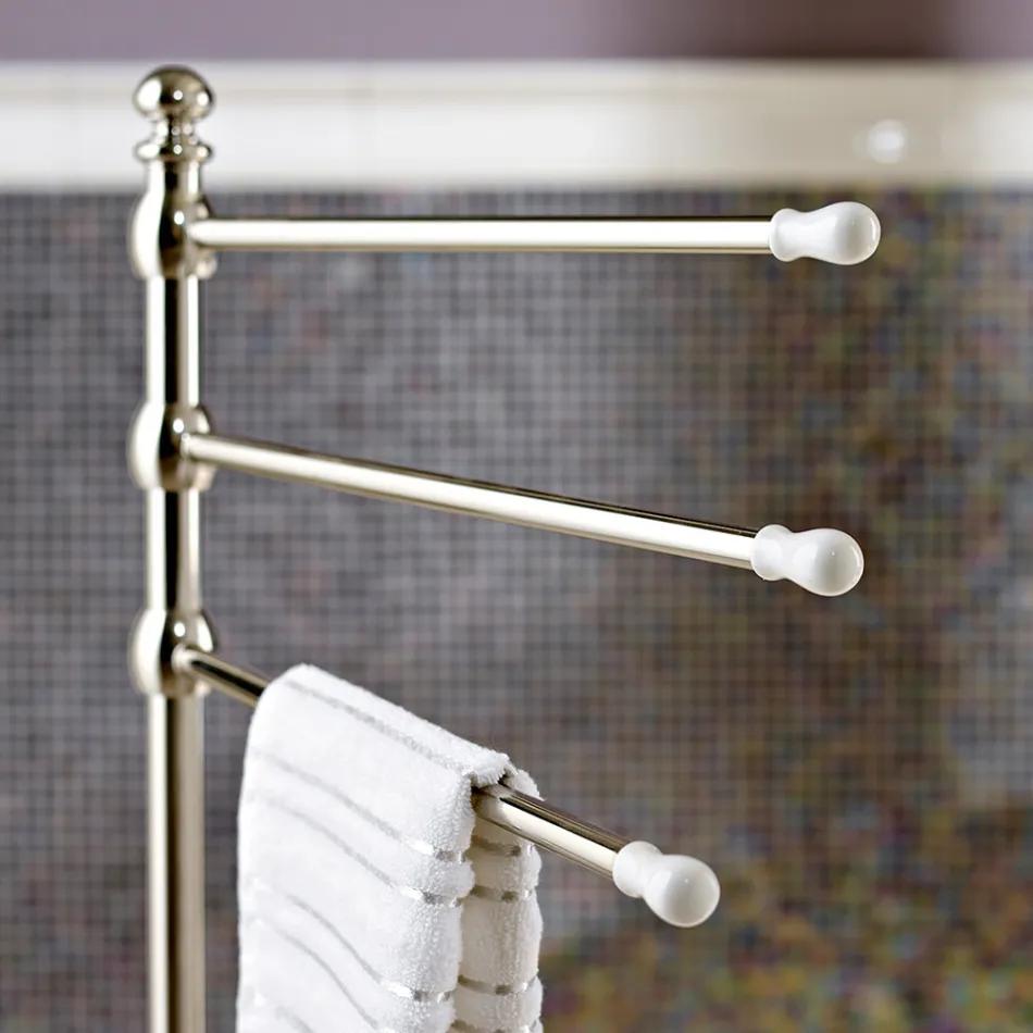 Porte-serviettes vintage à 3 bras en laiton et céramique - Lyon Viadurini