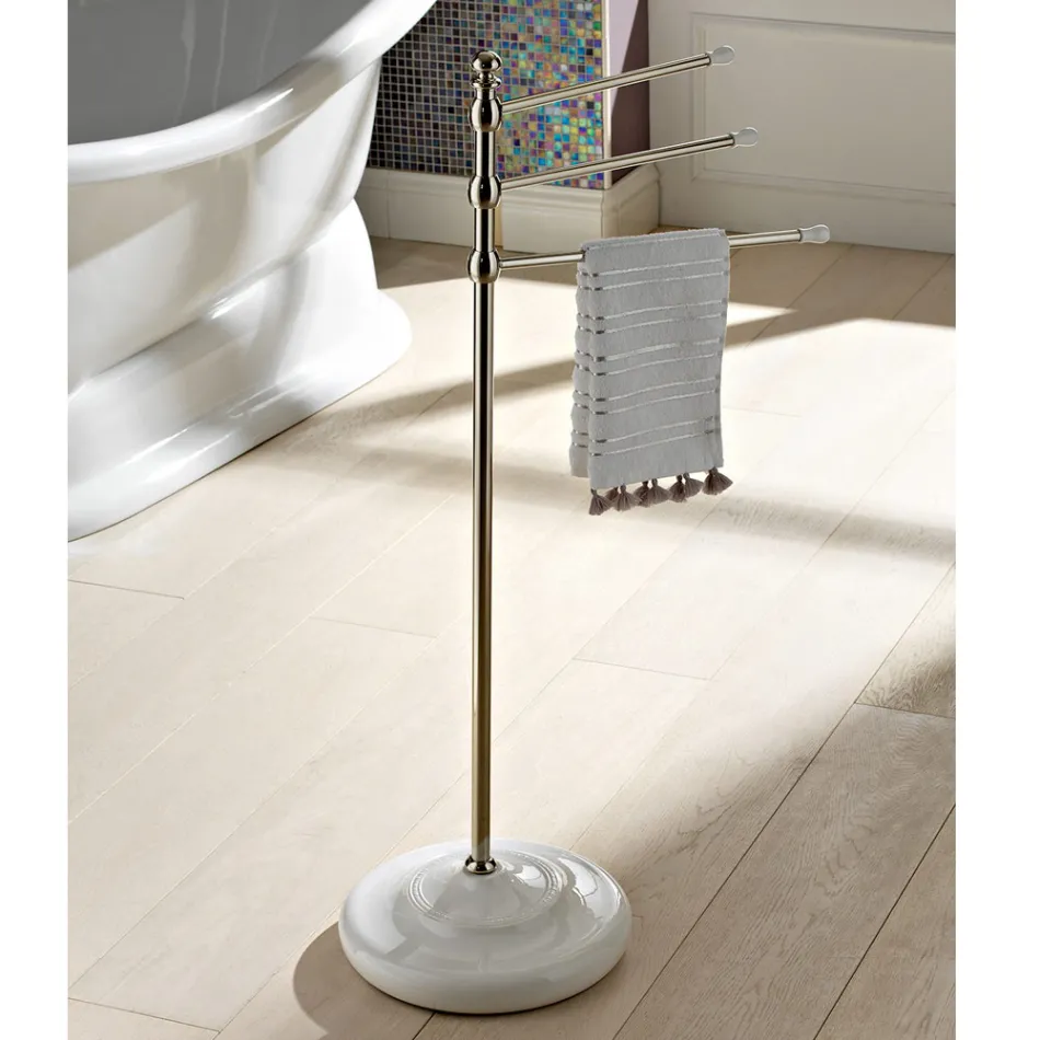 Porte-serviettes vintage à 3 bras en laiton et céramique - Lyon Viadurini