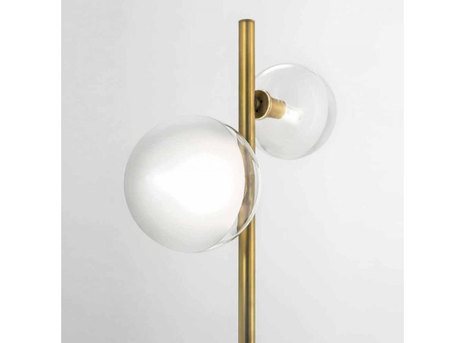 Lampadaire de salon à 2 lumières en laiton naturel et verre - Molecola par Il Fanale Viadurini