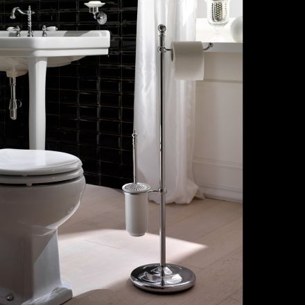 Lampadaire Terra vintage avec porte-papier et porte-brosse de toilette en laiton et céramique – Caen Viadurini