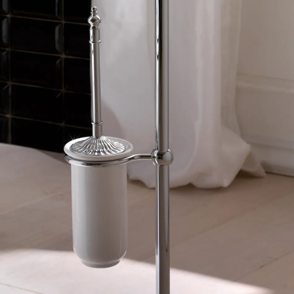 Lampadaire Terra vintage avec porte-papier et porte-brosse de toilette en laiton et céramique – Caen Viadurini