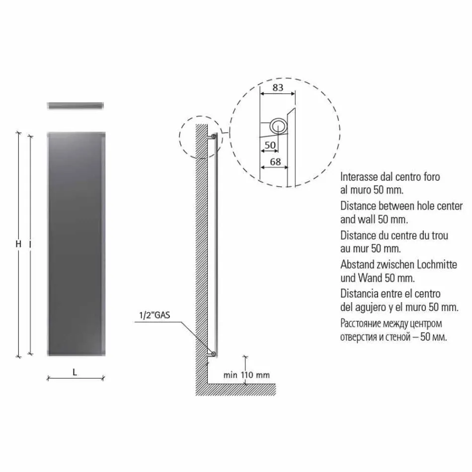Plaque radiante hydraulique murale en acier avec décoration 839 Watt - Kelvin Viadurini